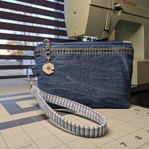 Blue Denim Zipper Pouch w/wristlet